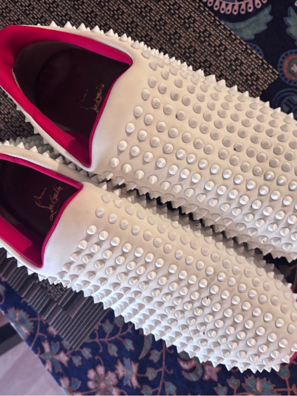 Christian Louboutin Luxury White Spike Slip-On Sneakers with Red Lininh